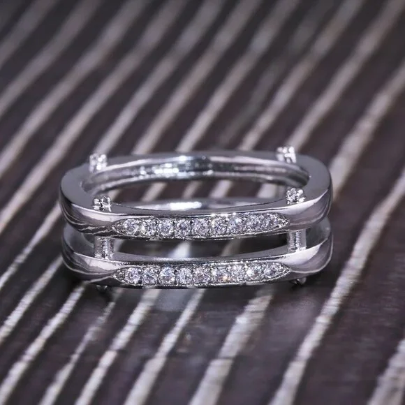 ▶Square Glitter Zircon Double Layer Silver Plated Ring for Men, L187
